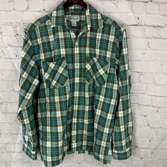 Carhartt Green plaid Casual Button Down Shirt sz M 100% cotton streetwear - Picture 1 of 5